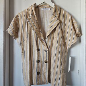 🆕️Trendmates -Yellow striped cotton blouse | Old money style | Size L